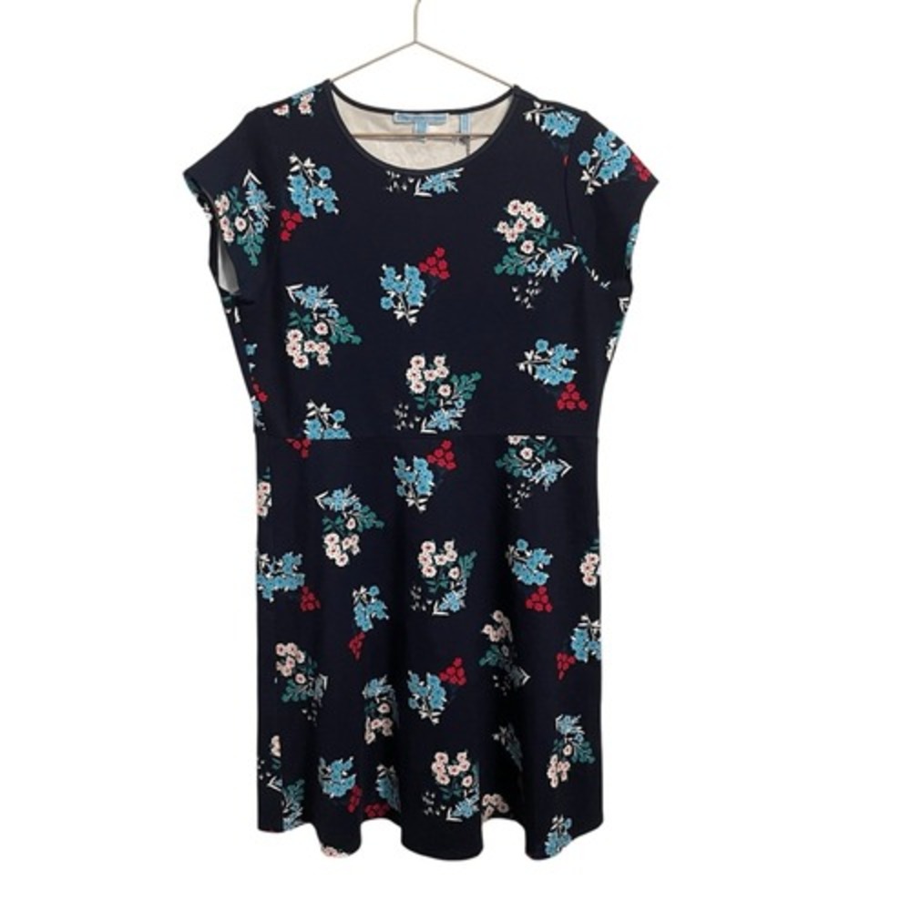 Draper James Grace & Charm Navy Blue Floral Knit Fit Flare Dress 1X Short Sleeve
